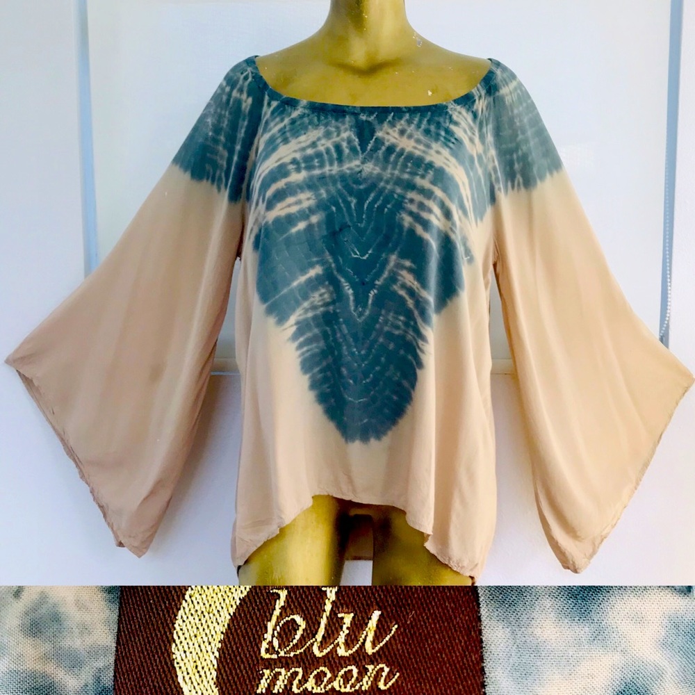 BLU MOON Boho Angel Sleeve CAFTAN Hippie Tunic TOP Small - Picture 16 of 16